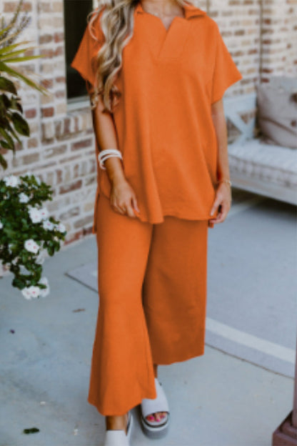 Simplicity Patchwork Pocket V Neck Short Sleeve Two Pieces