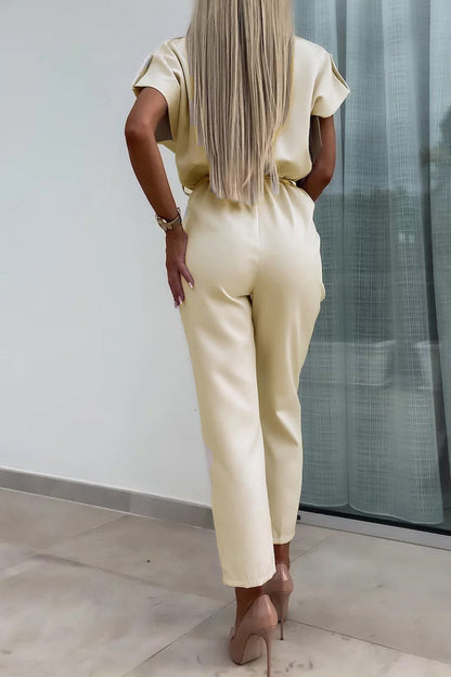Buttons Turndown Collar Straight Jumpsuits