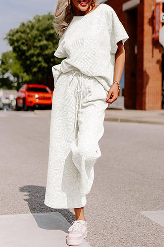 Simplicity Pocket Texture O Neck Short Sleeve Two Pieces