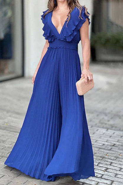 Flounce Fold V Neck Jumpsuits