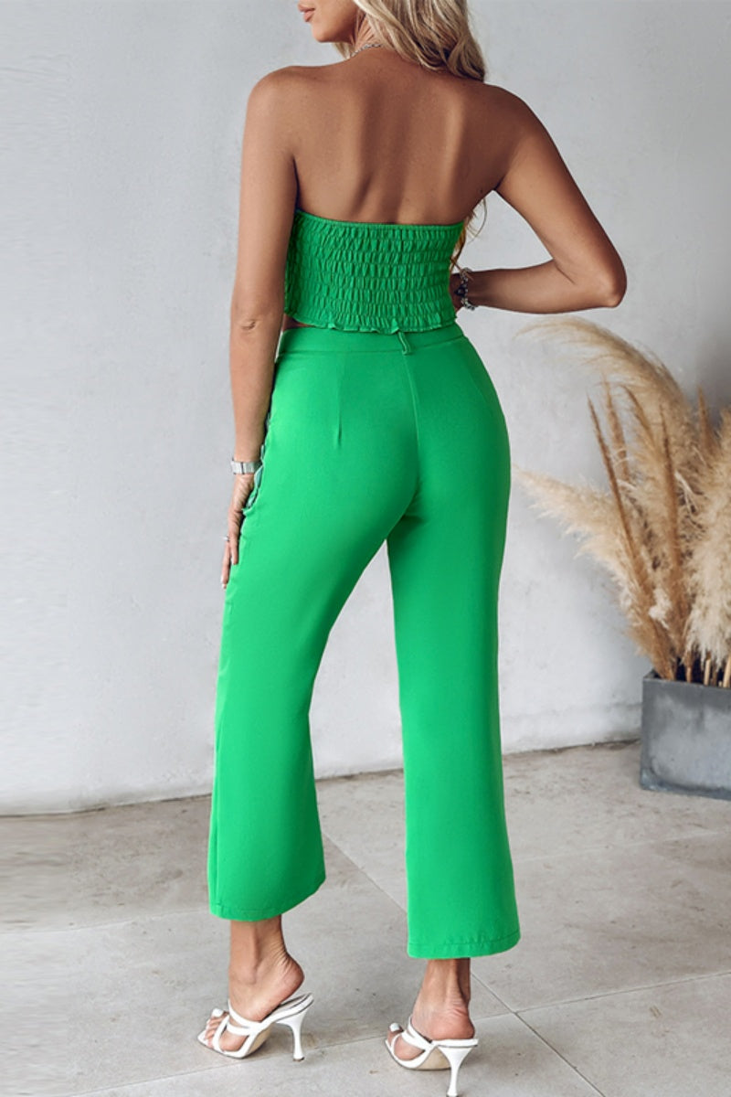 Patchwork Backless Strapless Sleeveless Two Pieces