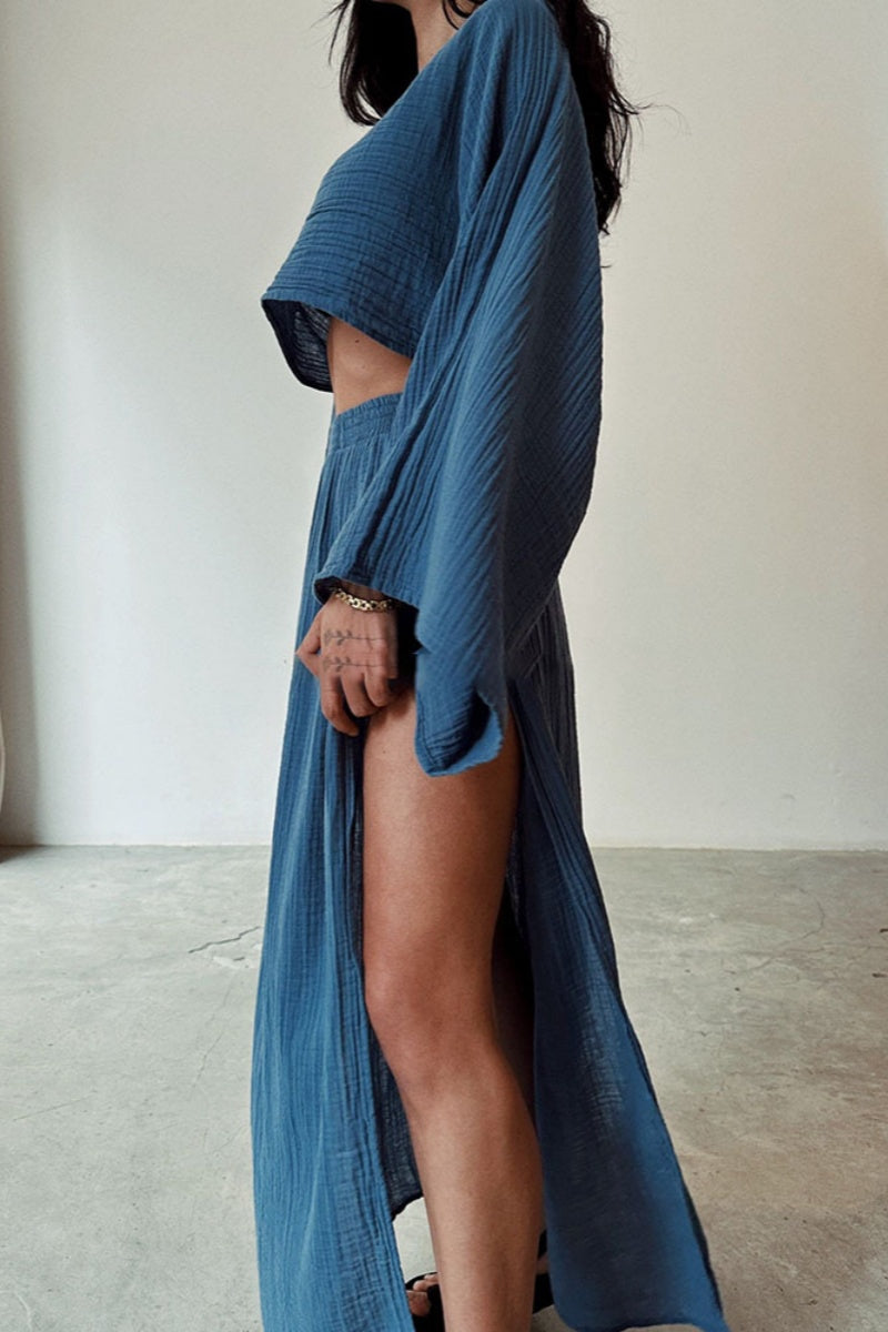 Slit O Neck Long Sleeve Two Pieces