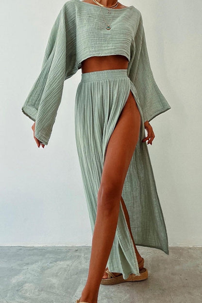 Slit O Neck Long Sleeve Two Pieces