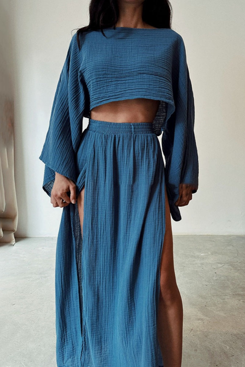Slit O Neck Long Sleeve Two Pieces