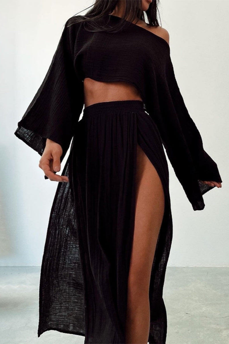 Slit O Neck Long Sleeve Two Pieces
