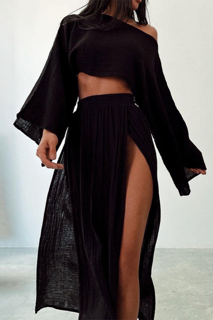 Slit O Neck Long Sleeve Two Pieces