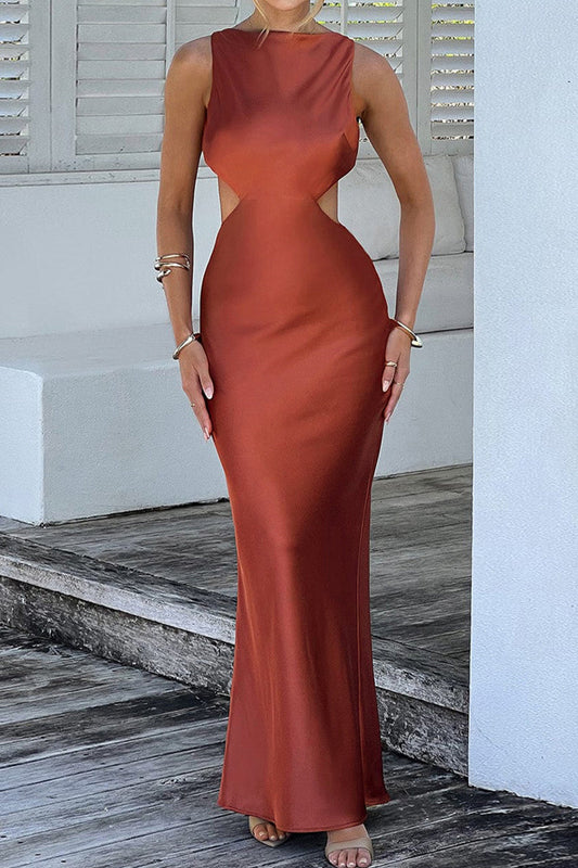 Celebrities Backless O Neck Wrapped Skirt Dresses