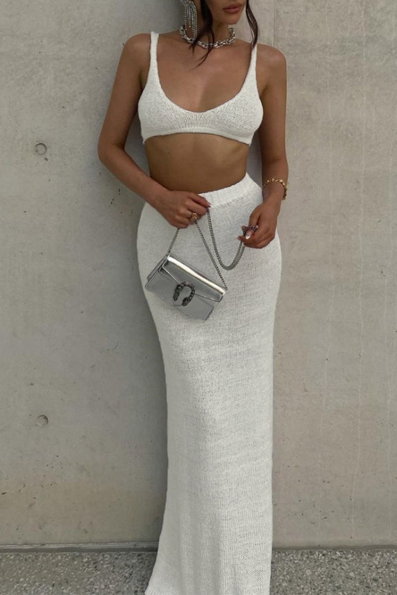 Weave U Neck Sleeveless Two Pieces