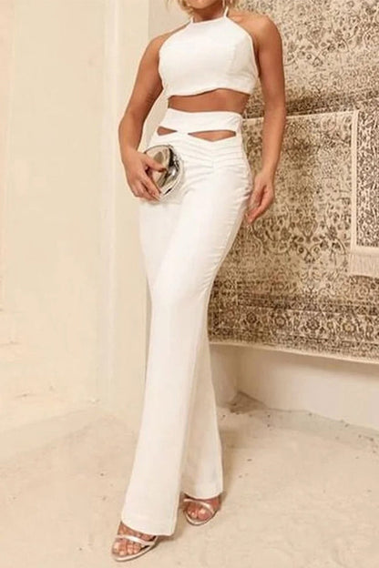 Hollowed Out Frenulum Asymmetrical Halter Sleeveless Two Pieces
