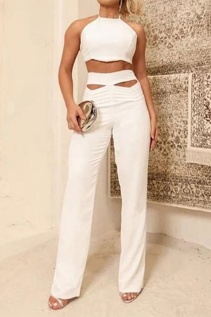 Hollowed Out Frenulum Asymmetrical Halter Sleeveless Two Pieces