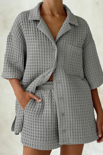 Simplicity Pocket Turn-back Collar Short Sleeve Two Pieces