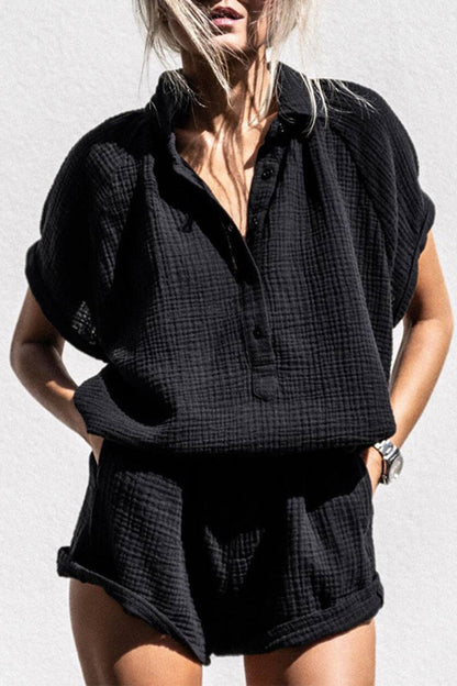 Simplicity Pocket Buttons Turndown Collar Short Sleeve Two Pieces