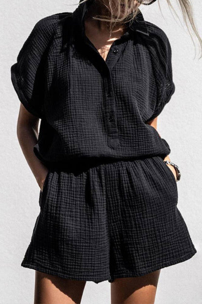 Simplicity Pocket Buttons Turndown Collar Short Sleeve Two Pieces