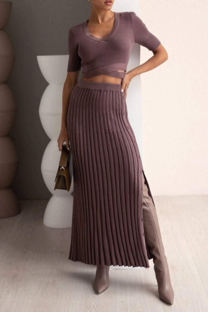 Slit V Neck Short Sleeve Two Pieces