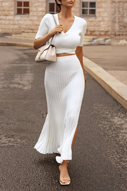 Slit V Neck Short Sleeve Two Pieces