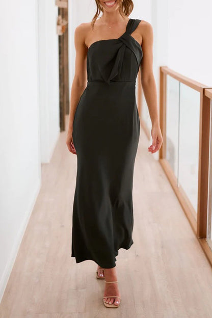 Fold Oblique Collar One Step Skirt Dresses