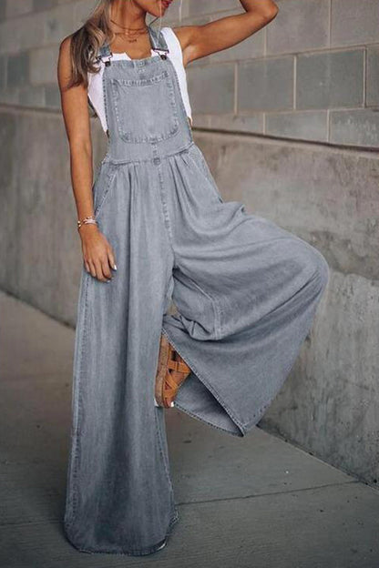 Pocket Spaghetti Strap Loose Jumpsuits(4 Colors)