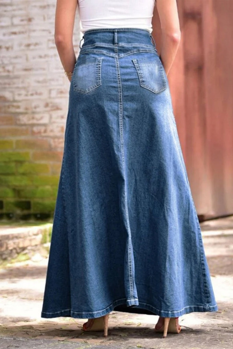 Patchwork Buckle High Waist Skinny Denim Skirts