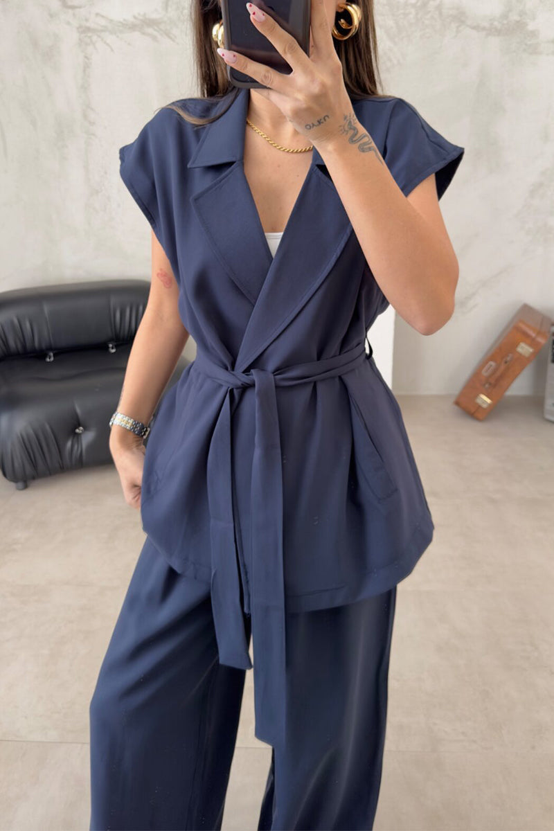 British Style Frenulum Turn-back Collar Sleeveless Two Pieces