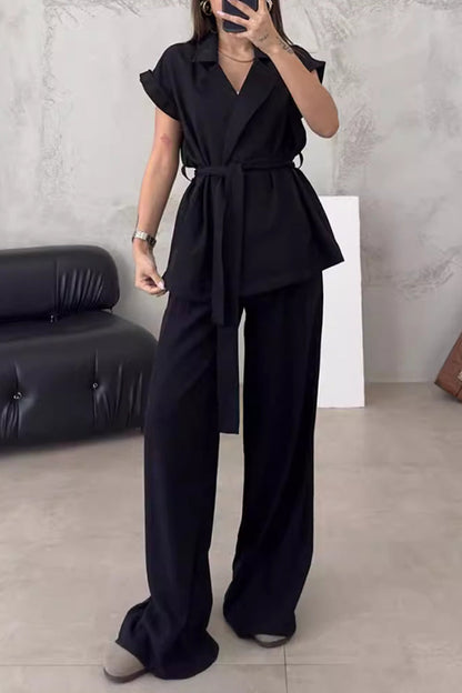 British Style Frenulum Turn-back Collar Sleeveless Two Pieces
