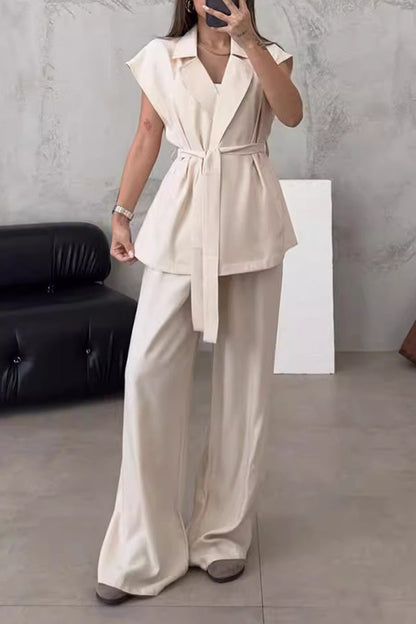 British Style Frenulum Turn-back Collar Sleeveless Two Pieces