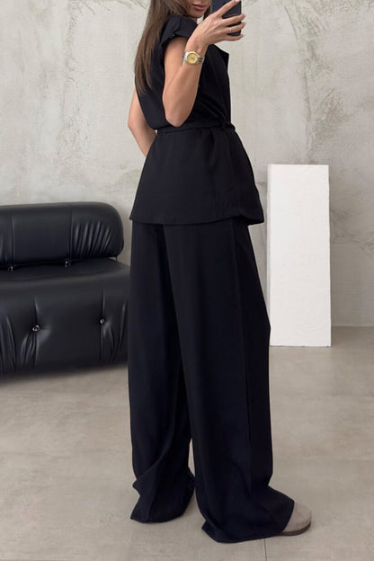 British Style Frenulum Turn-back Collar Sleeveless Two Pieces