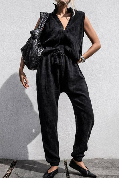 Simplicity Draw String V Neck Sleeveless Two Pieces