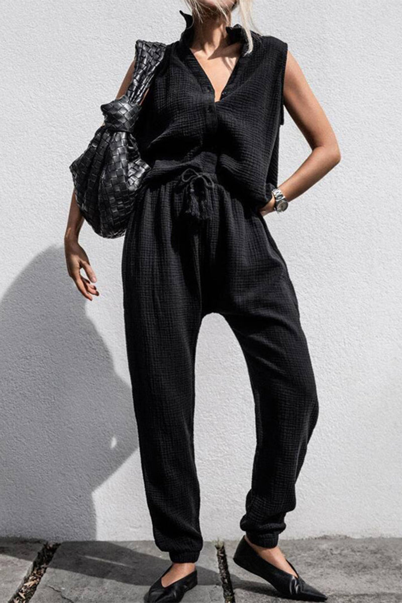Simplicity Draw String V Neck Sleeveless Two Pieces