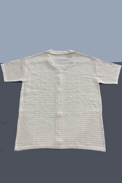 Hollowed Out Turndown Collar Half Sleeve Two Pieces