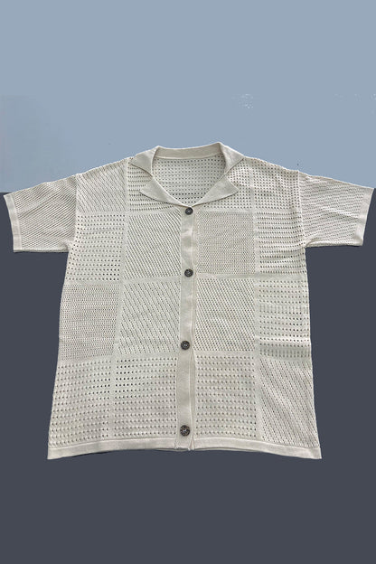 Hollowed Out Turndown Collar Half Sleeve Two Pieces