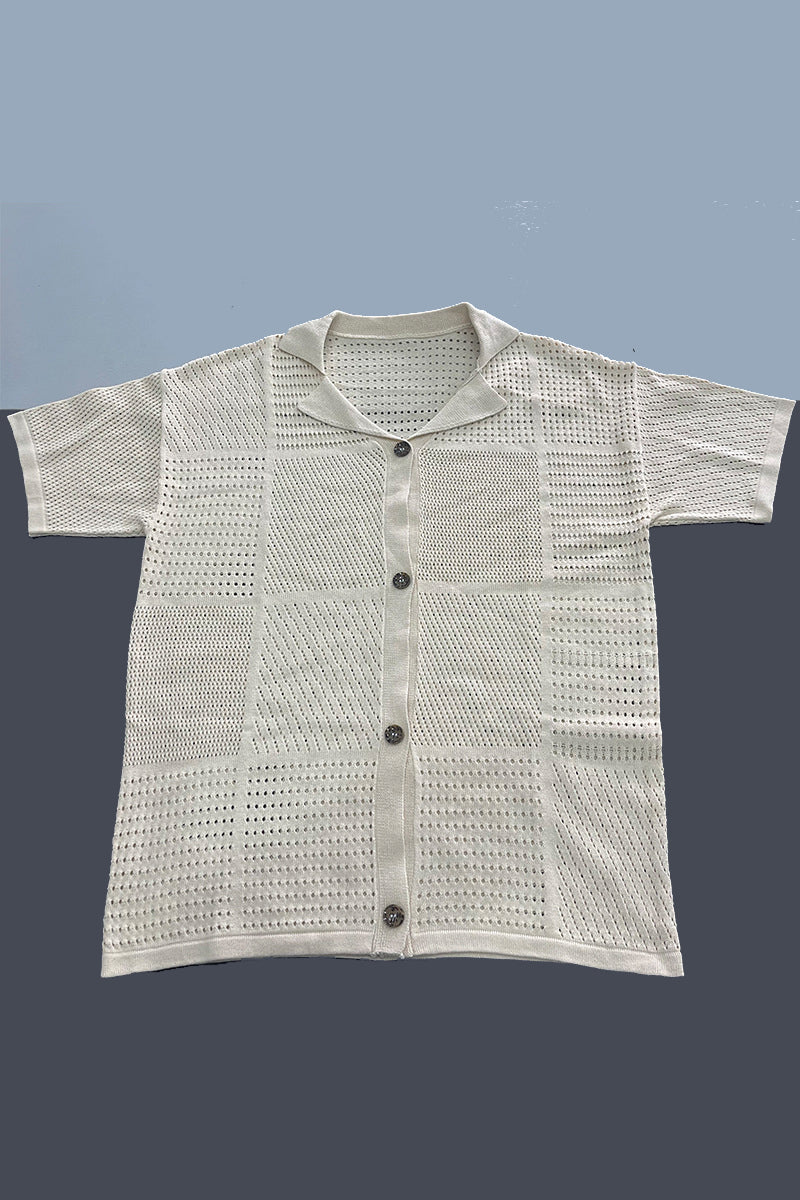 Hollowed Out Turndown Collar Half Sleeve Two Pieces