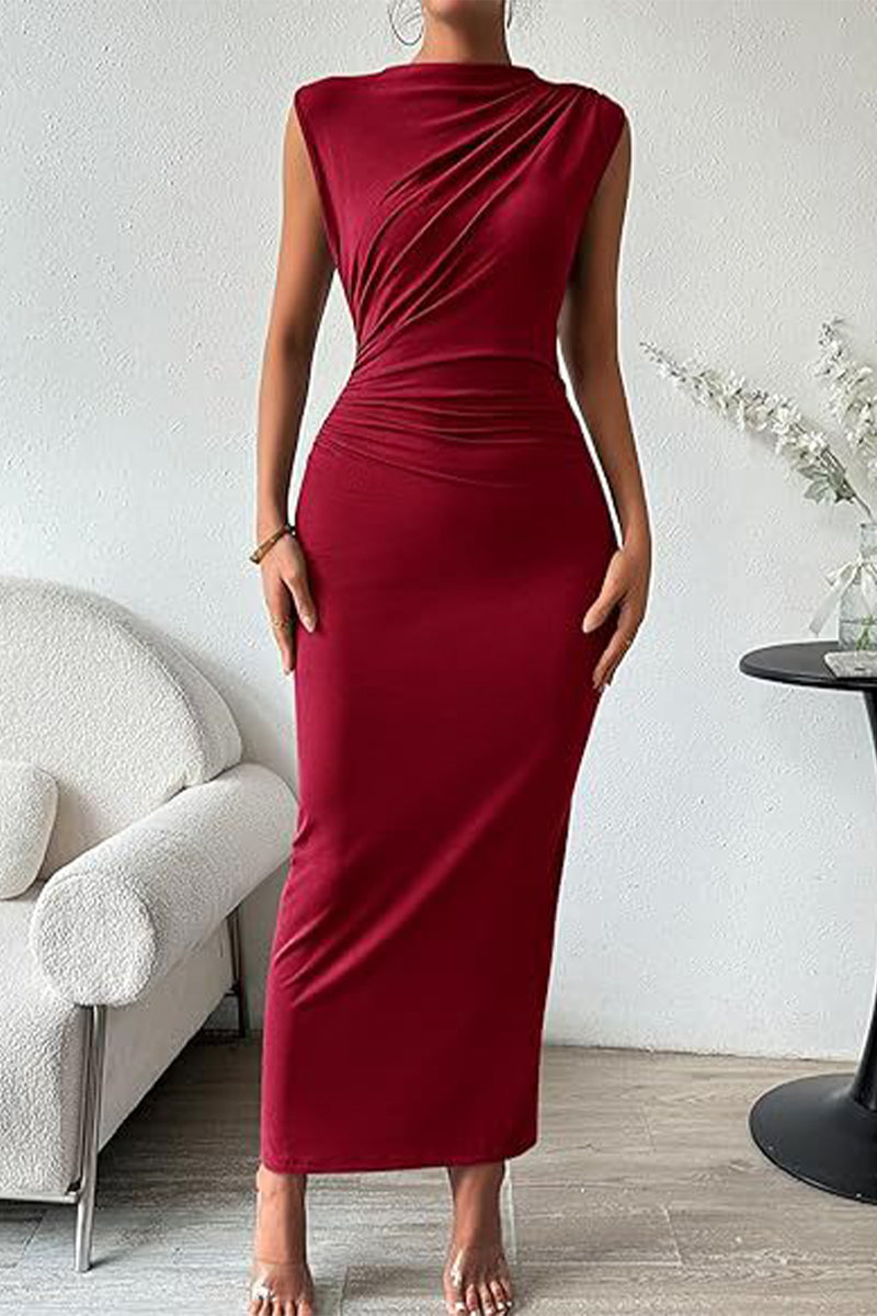 Simplicity Fold O Neck One Step Skirt Dresses(8 Colors)
