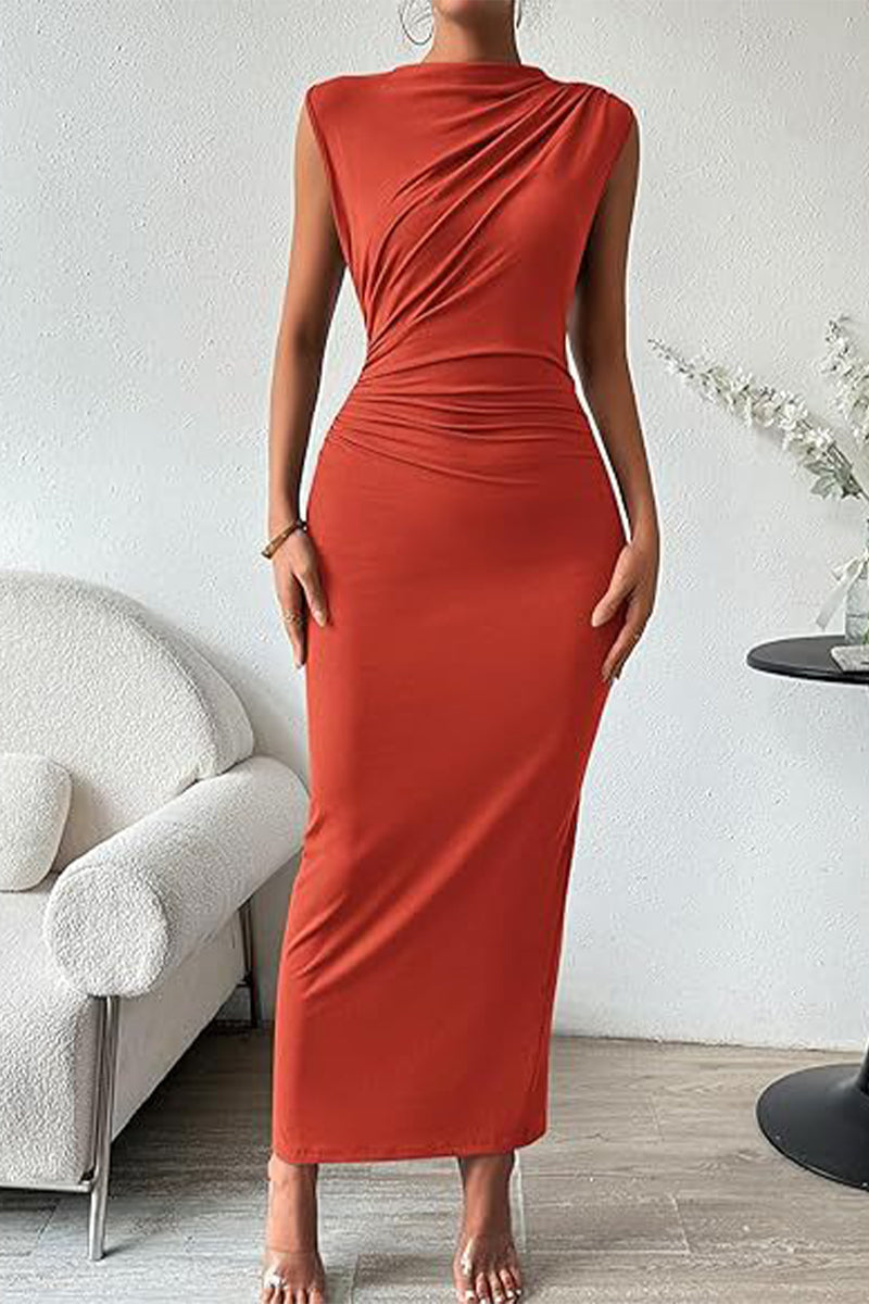 Simplicity Fold O Neck One Step Skirt Dresses(8 Colors)
