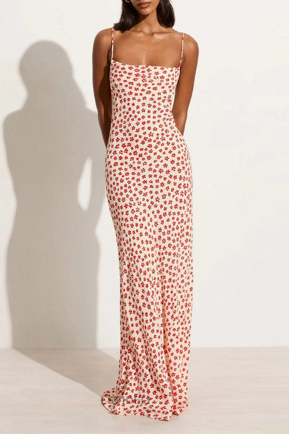 Print Flowers Backless Strap Design U Neck One Step Skirt Dresses(3 Colors)