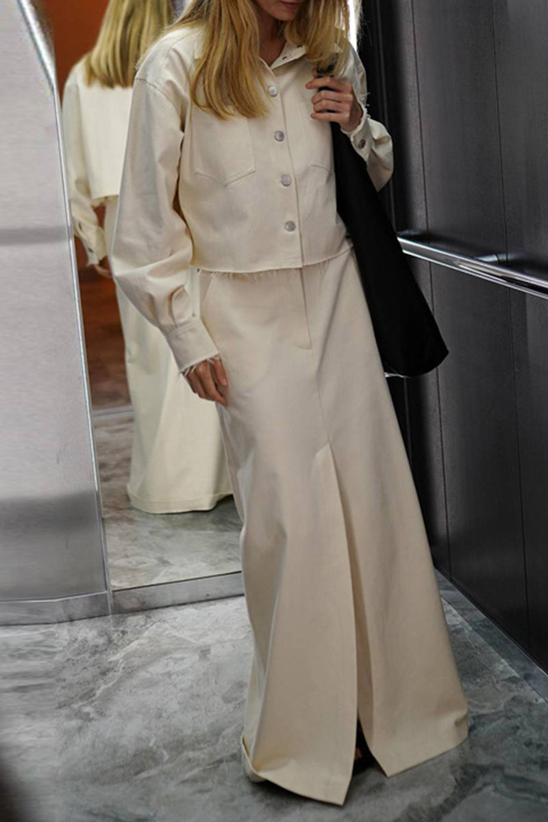 Pocket Turndown Collar Long Sleeve Two Pieces