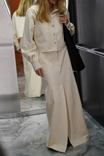 Pocket Turndown Collar Long Sleeve Two Pieces