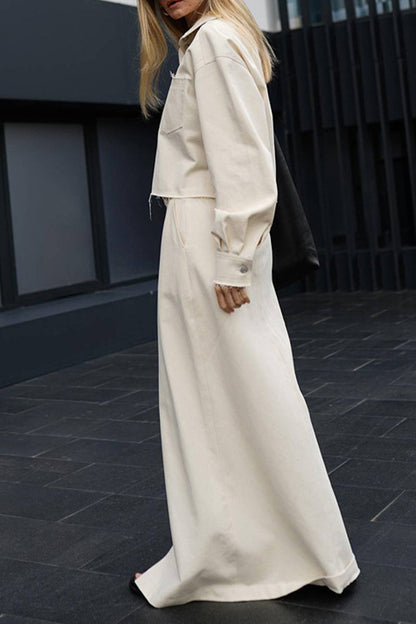 Pocket Turndown Collar Long Sleeve Two Pieces