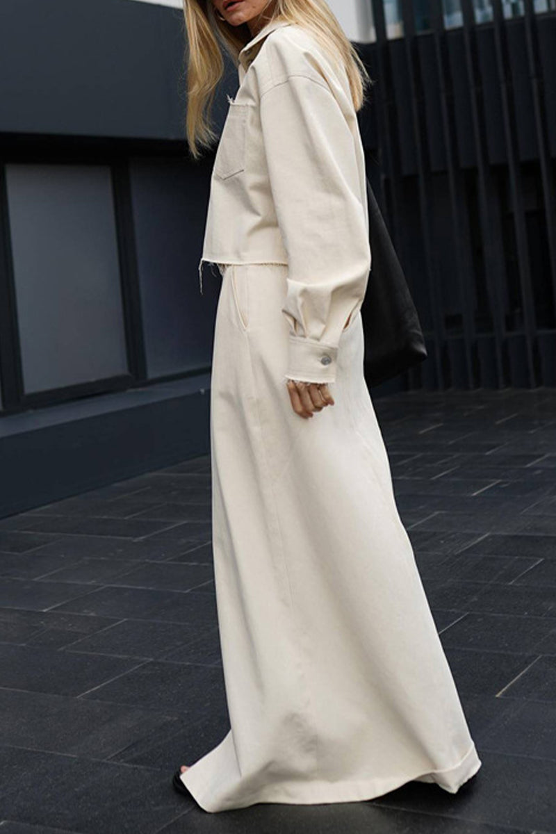 Pocket Turndown Collar Long Sleeve Two Pieces
