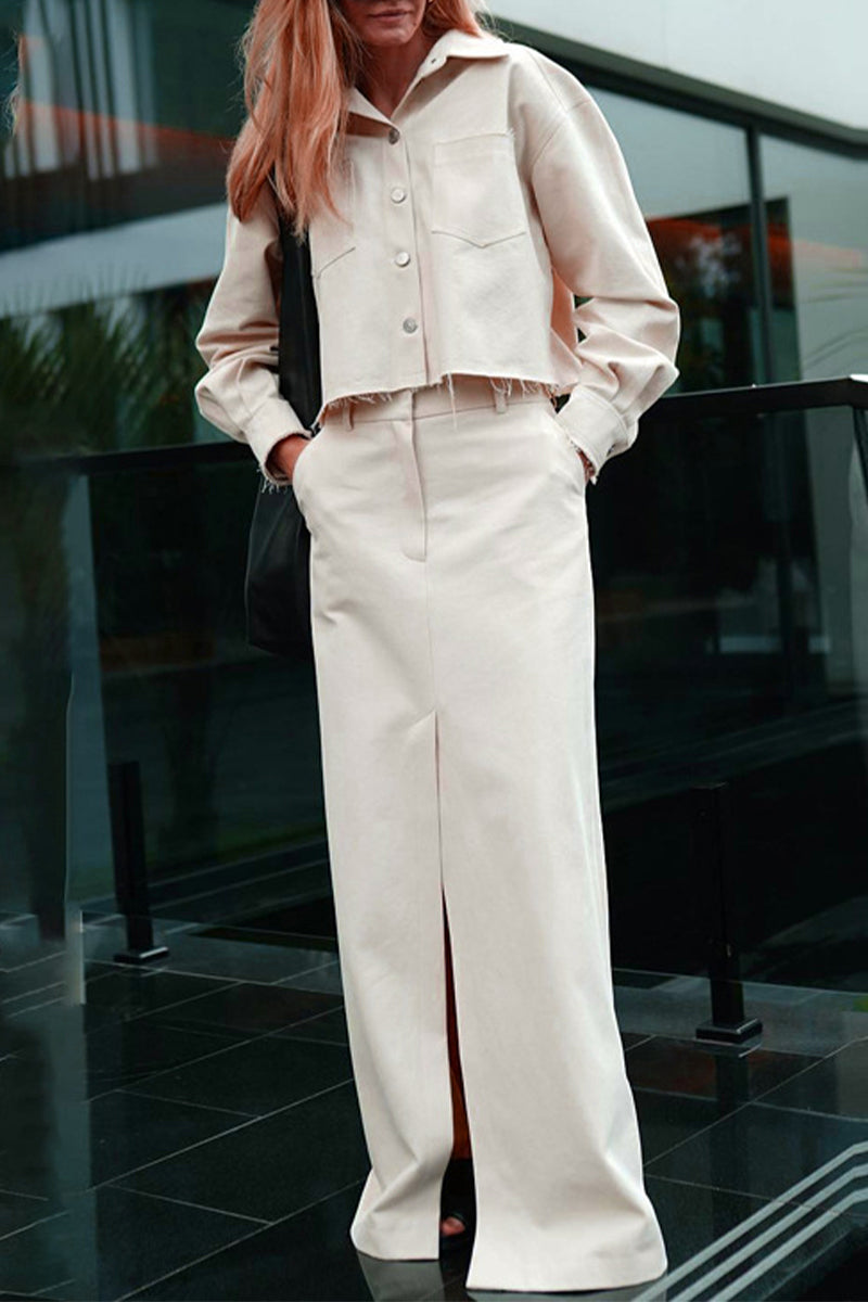 Pocket Turndown Collar Long Sleeve Two Pieces