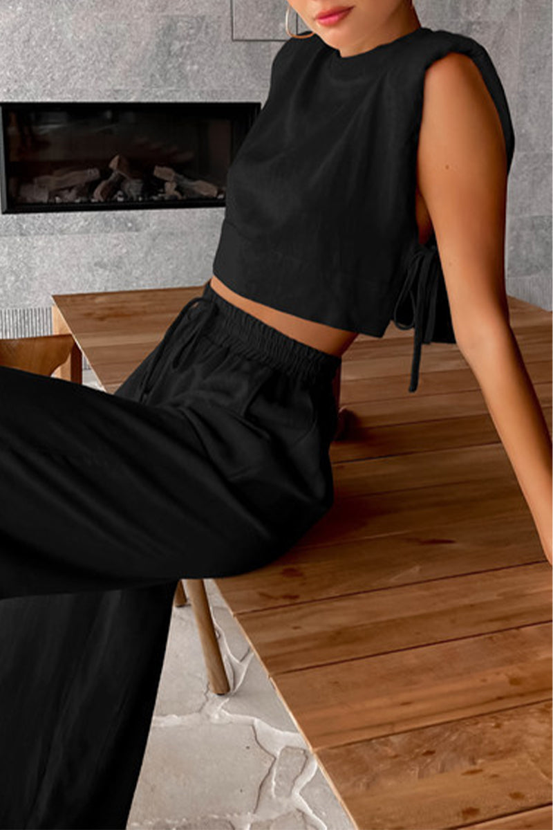 Bandage O Neck Sleeveless Two Pieces