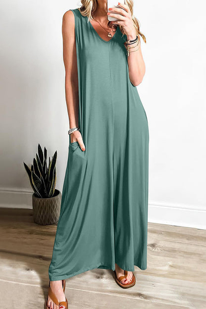 Simplicity Pocket V Neck Loose Jumpsuits