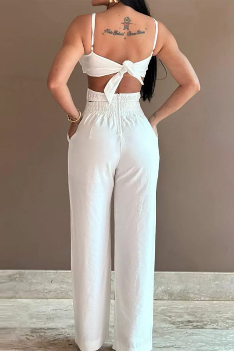 Bandage Backless Spaghetti Strap Skinny Jumpsuits