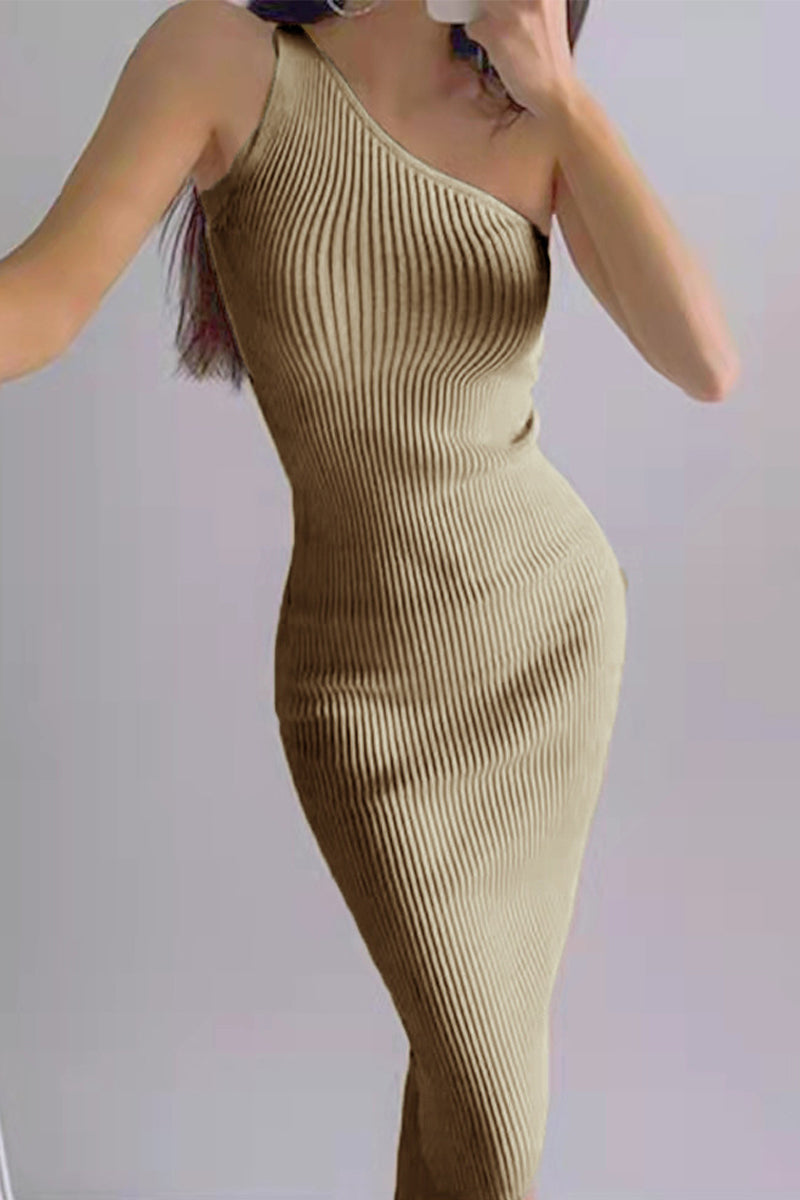 Oblique Collar Wrapped Skirt Dresses