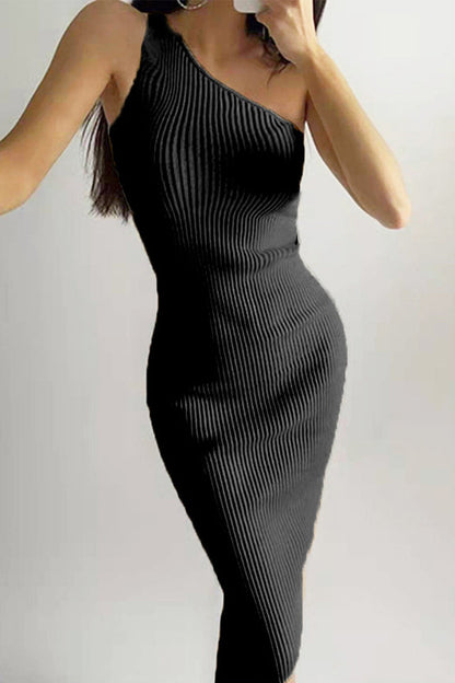 Oblique Collar Wrapped Skirt Dresses