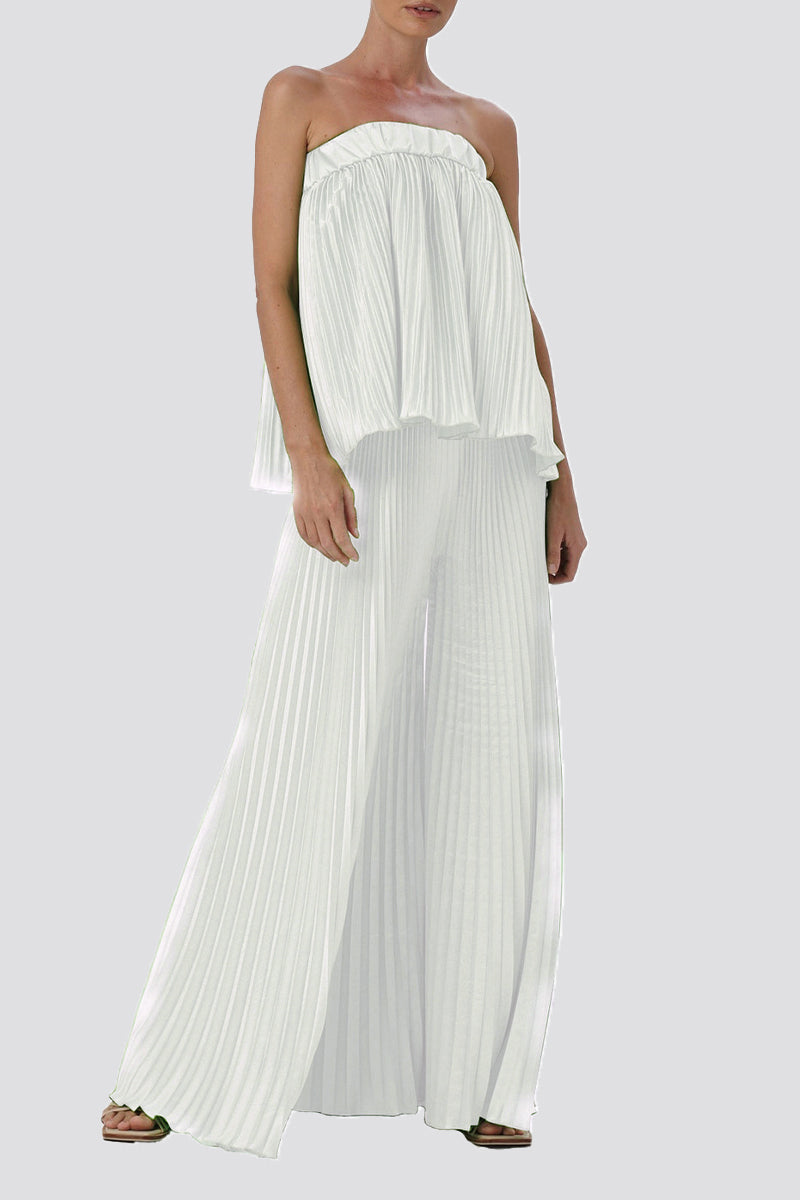 Pleated Strapless Sleeveless Two Pieces