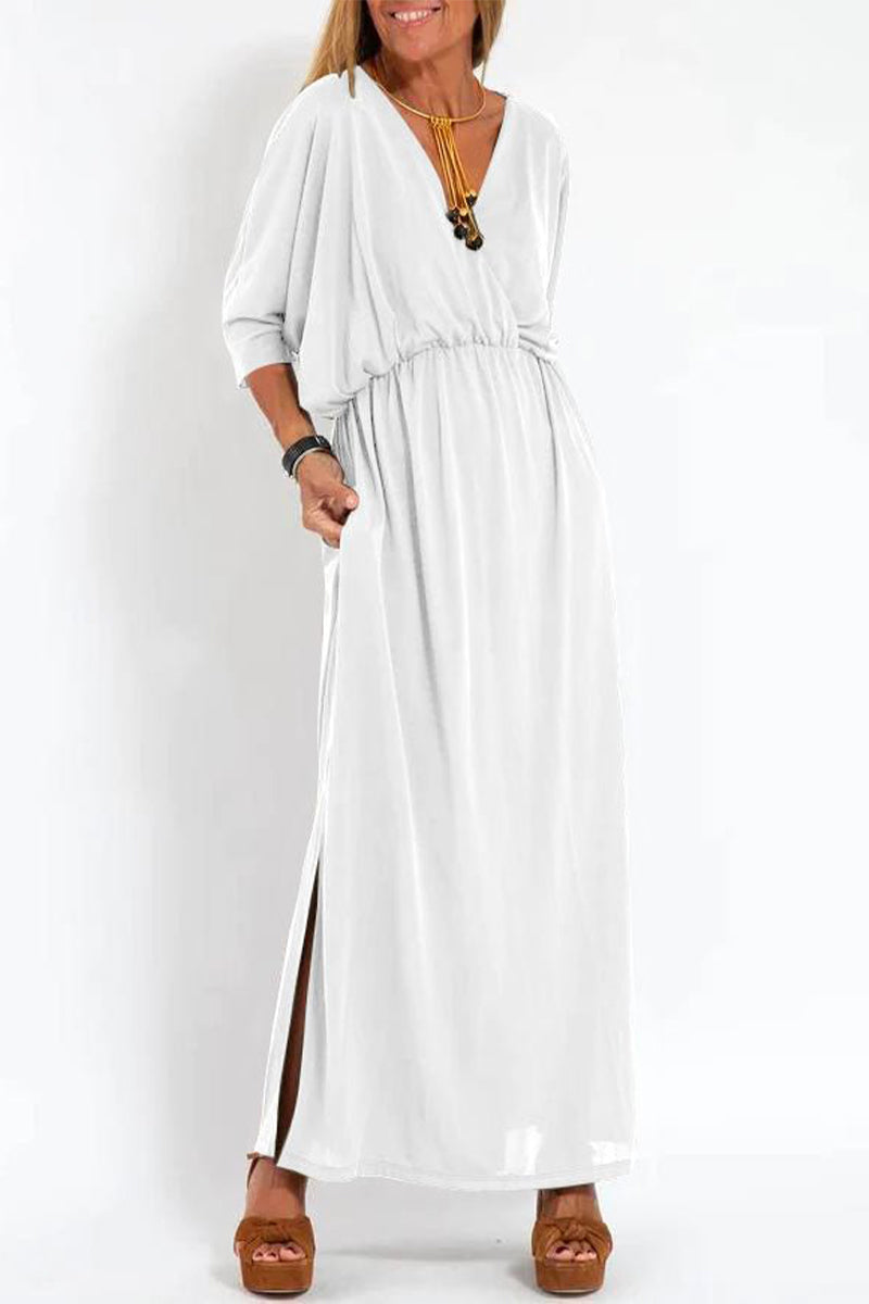 Simplicity Pocket Slit V Neck One Step Skirt Dresses