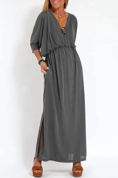 Simplicity Pocket Slit V Neck One Step Skirt Dresses