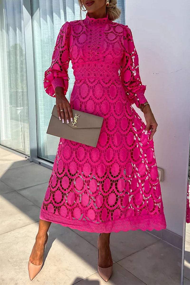 Celebrities Hollowed Out Half a Turtleneck Waist Skirt Dresses(4 Colors)