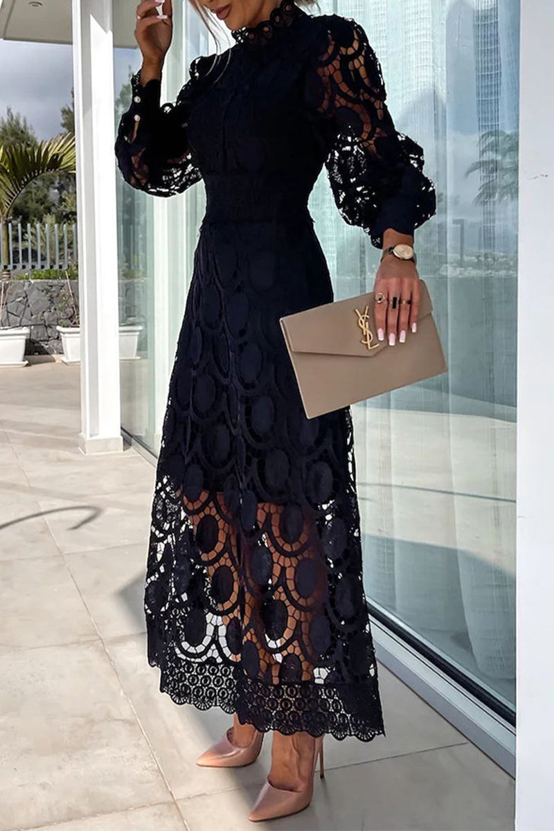 Celebrities Hollowed Out Half a Turtleneck Waist Skirt Dresses(4 Colors)