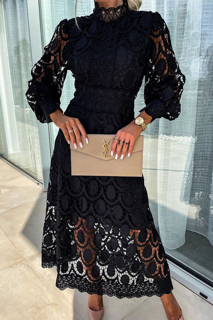 Celebrities Hollowed Out Half a Turtleneck Waist Skirt Dresses(4 Colors)